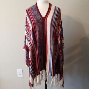 Altar'd State Boho Western Southwestern Tassel Fringe Poncho Wrap
